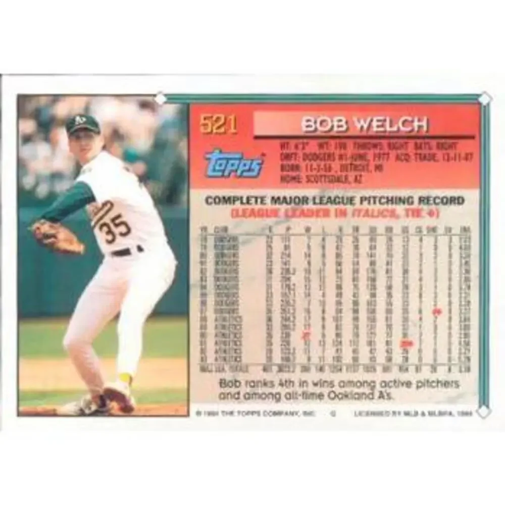 1994 Topps Bob Welch # 521 Oakland Athletics